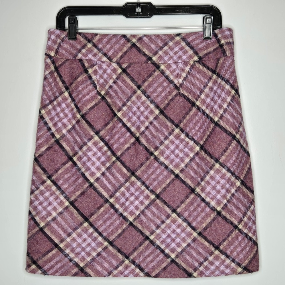Talbots Wool Blend Plaid Mini Skirt 6 Purple Pink Check A-Line Preppy Academia - Picture 5 of 8